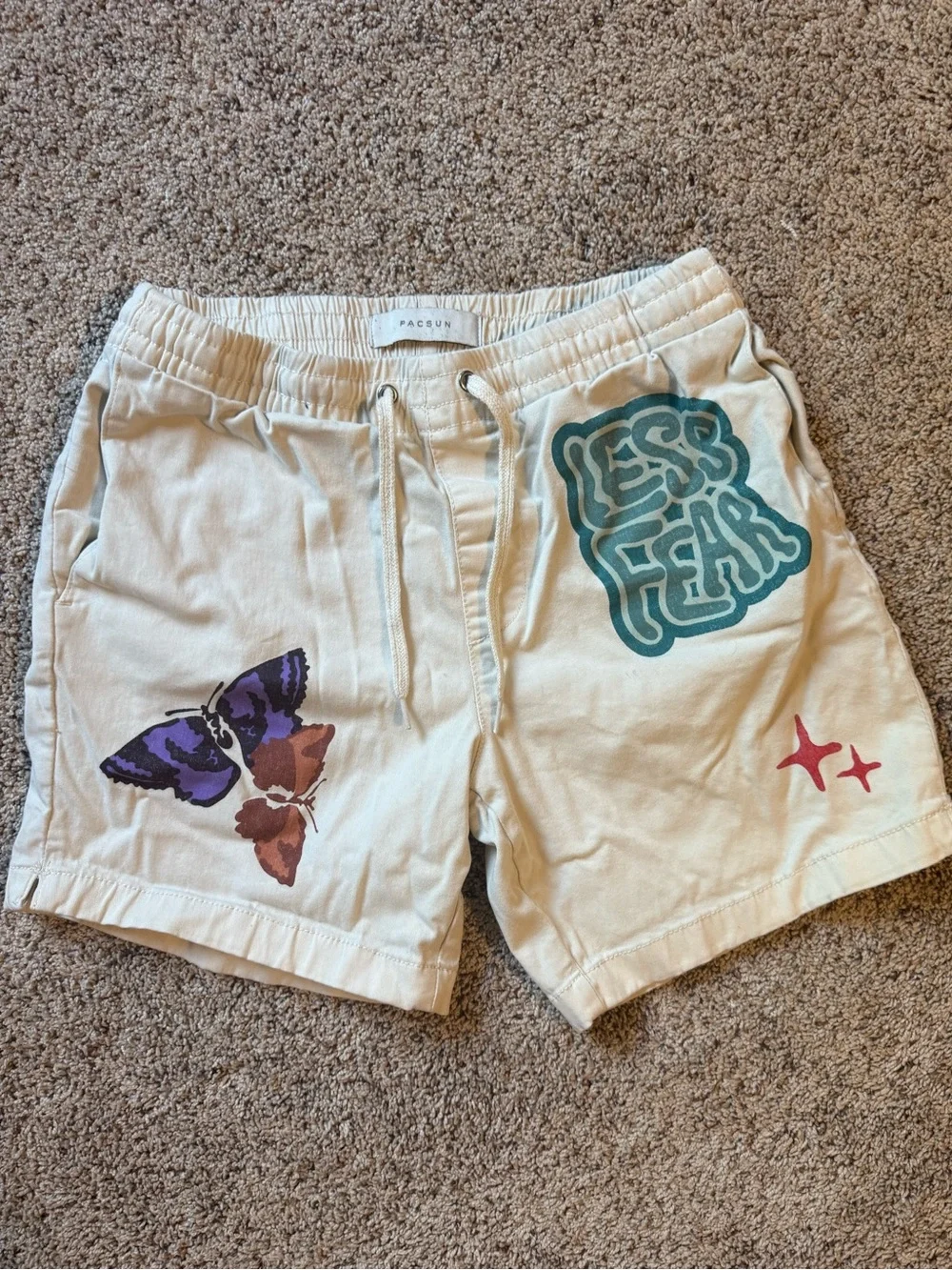 PacSun Less Fear Printed Volley Shorts – Cream | Men’s